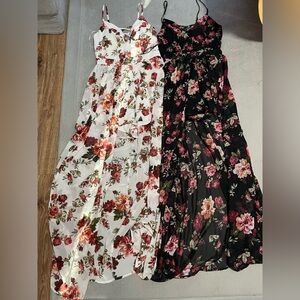 Rose Floral Chiffon Romper Dress BUNDLE | Romantic Summer Maxi | Black & White